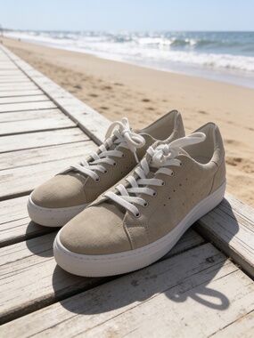 Luca Ferri  Beige Suede Perforated Low Top Sneakers Size 40
